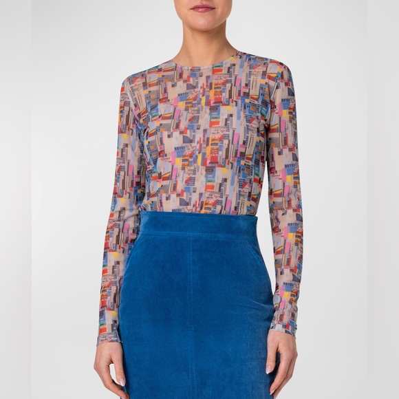 Akris Punto Tops - Akris Punto Tulle NYC Paper Collage Print Top in size 6